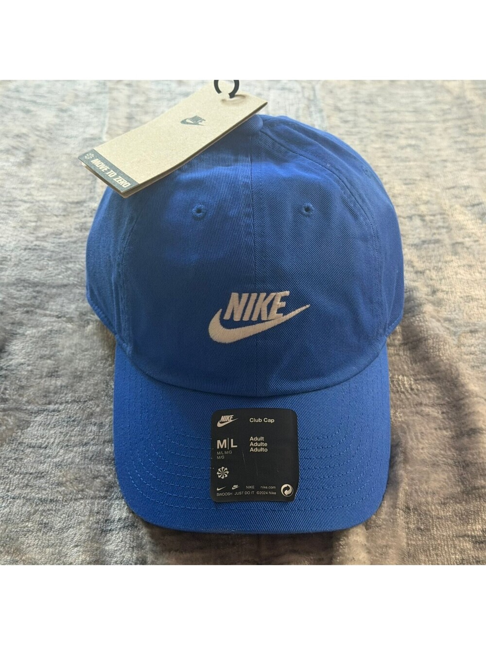 Nike Club Cap Men's M/L Blue Dad Hat Adjustable Baseball Move to Zero